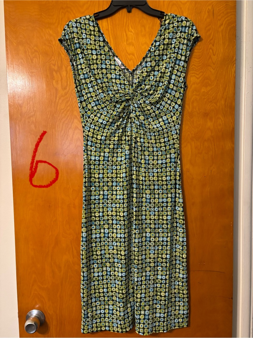 Knot-Front Midi Dress in Green Geo Print